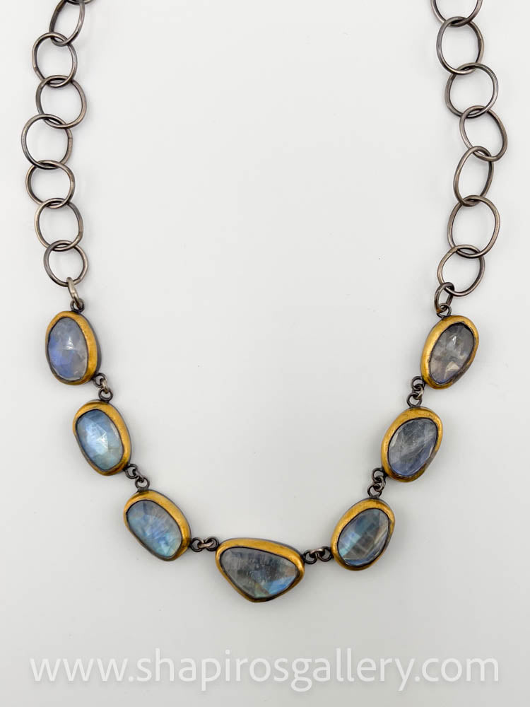 7 Stone Rim Necklace - Moonstone