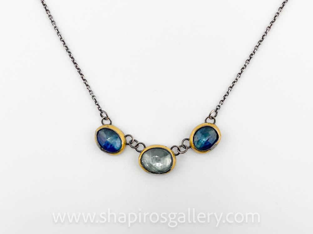 Three Stone Rim Necklace - Kyanite