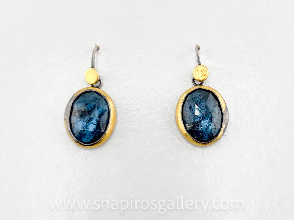 Crescent Rim Dot Earrings - Blue Kyanite