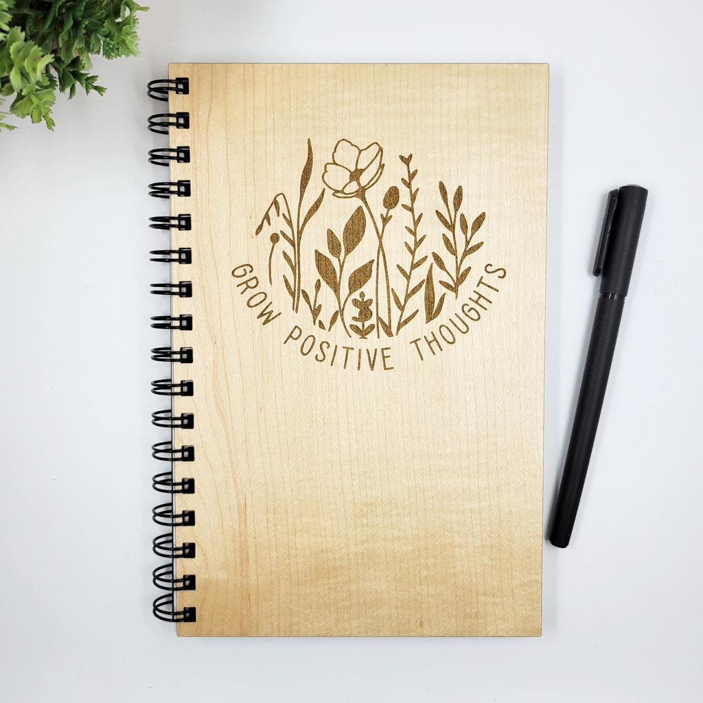 Positive Thoughts Wood Journal