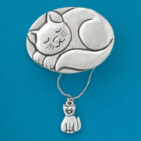 Cat Sleeping Wish Box W/Cat Necklace