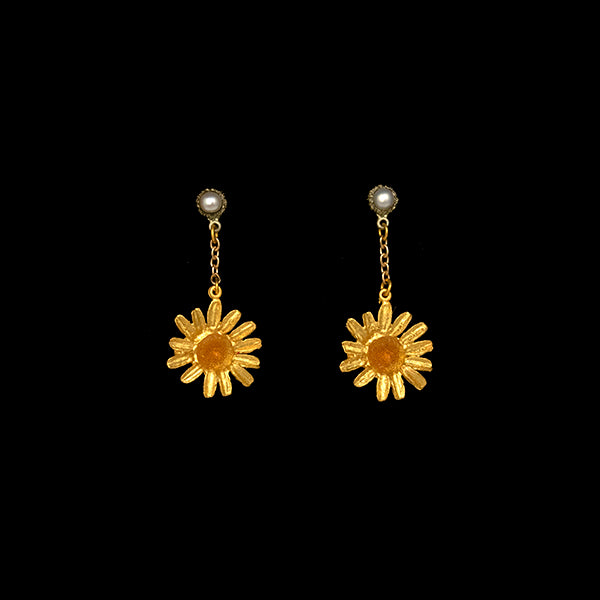 Golden Daisy Dangle Post with Pearl