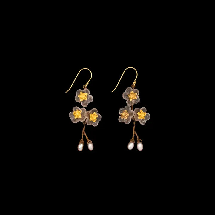 Cherry Blossom Wire Drop Pearl Earrings
