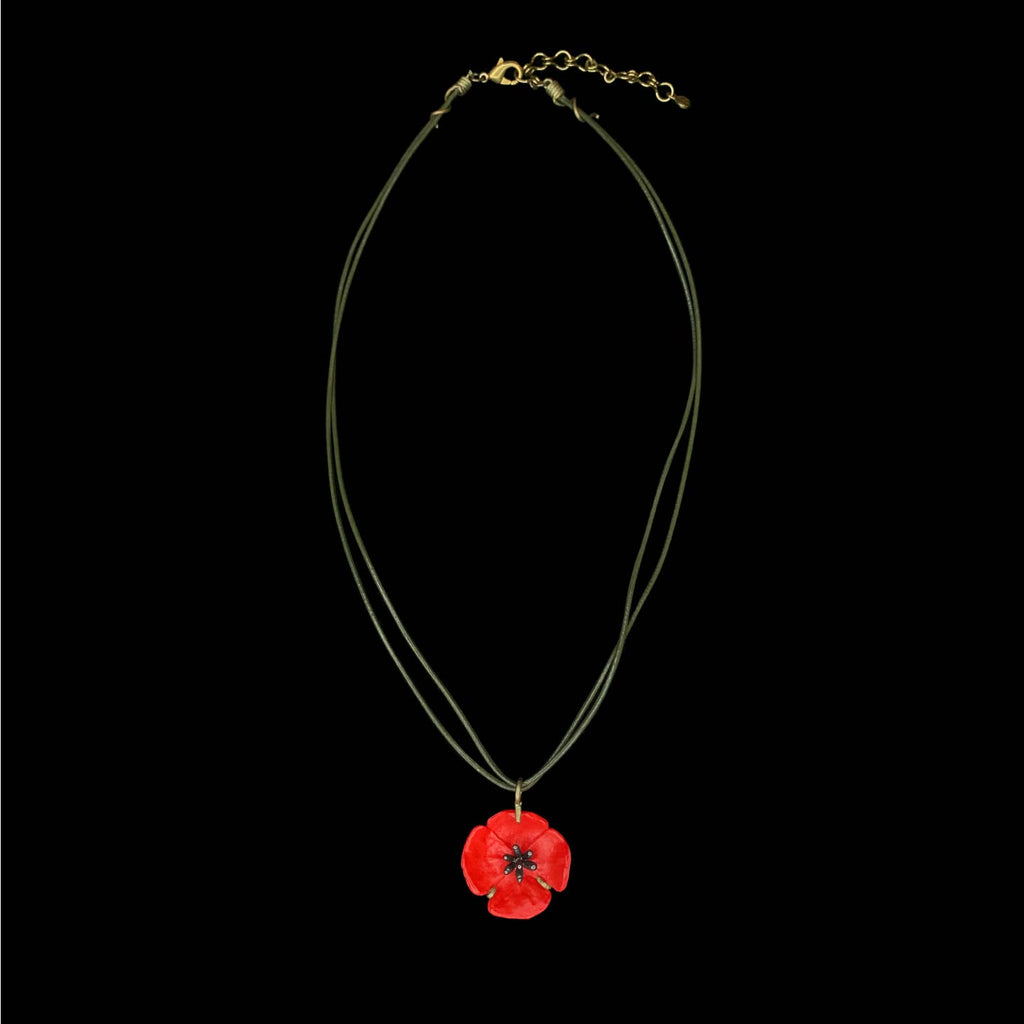 Red Poppy Leather Necklace