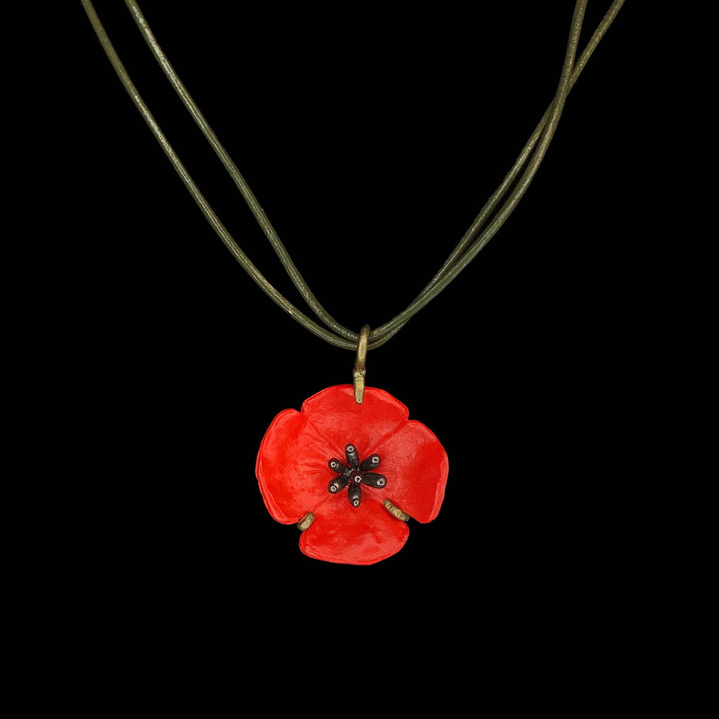 Red Poppy Leather Necklace