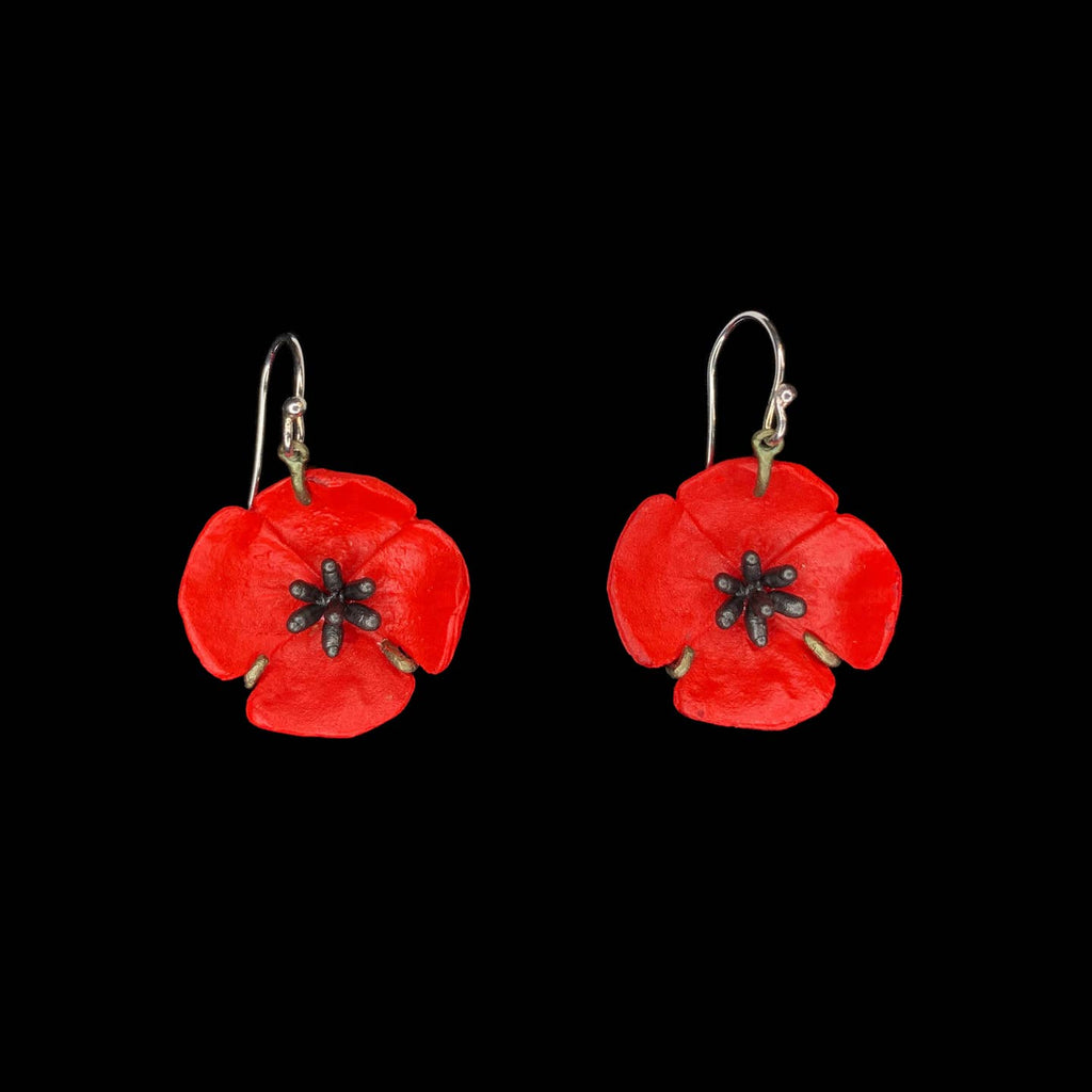 Red Poppy Wire Drop Earrings