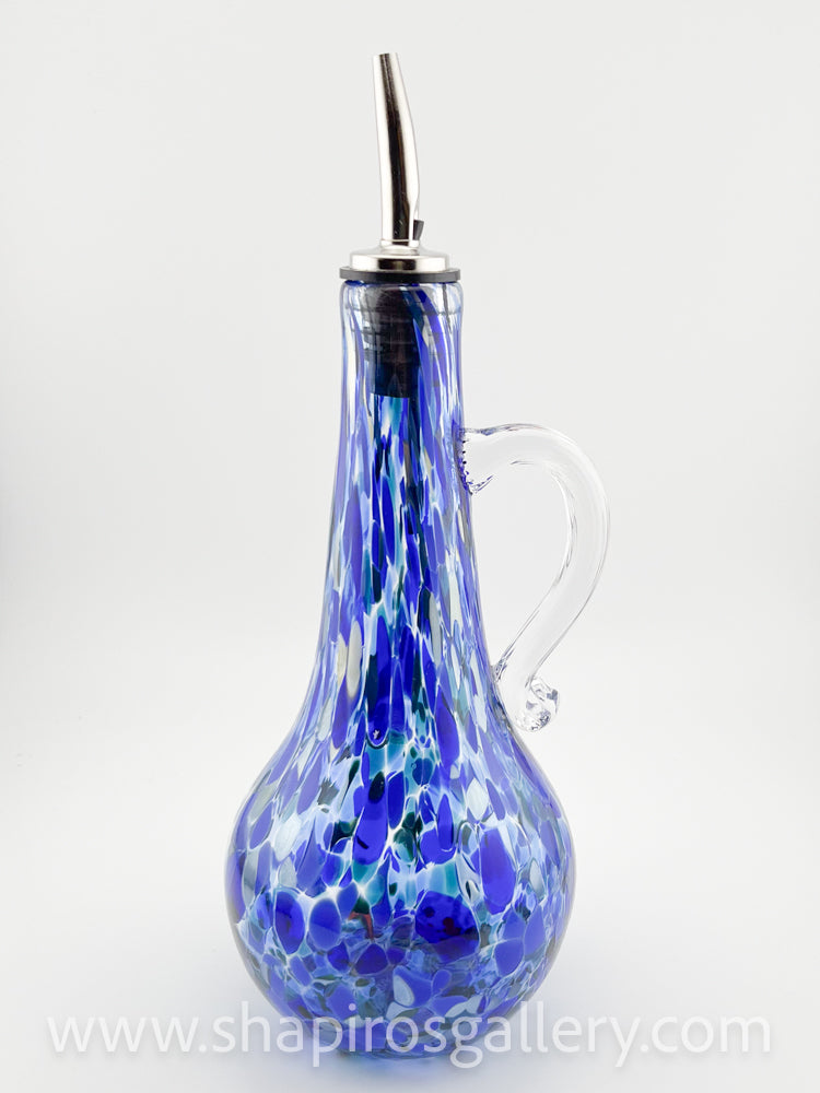 Blown Glass Oil Bottle with Handle - Blue