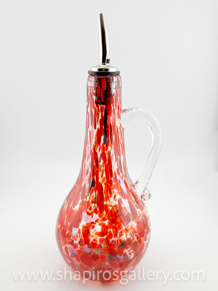 Blown Glass Oil Bottle with Handle - Red