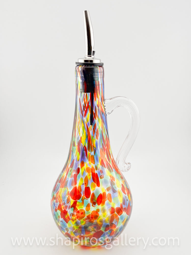 Blown Glass Oil Bottle with Handle - Rainbow