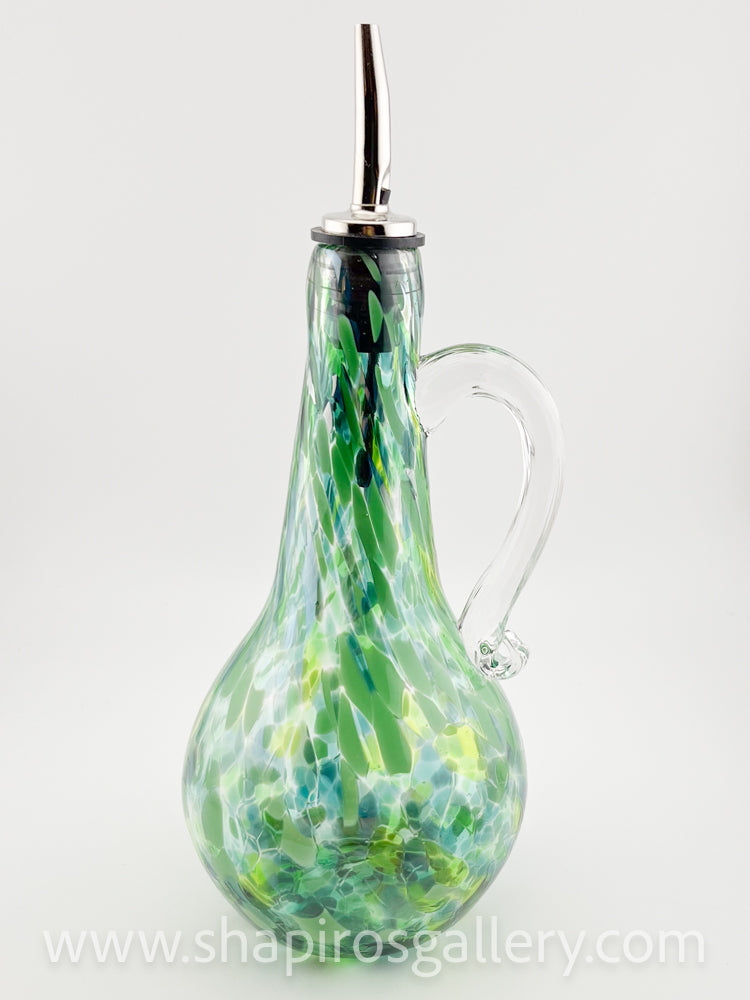 Blown Glass Oil Bottle with Handle - Green