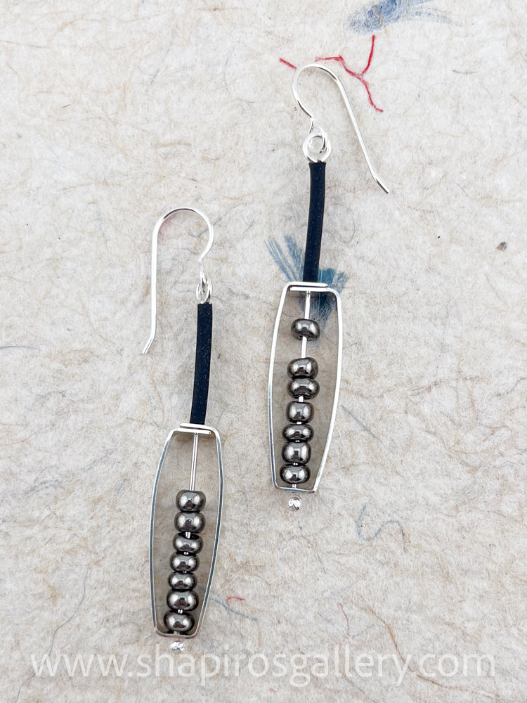 Hematite and Black Oblong Earrings