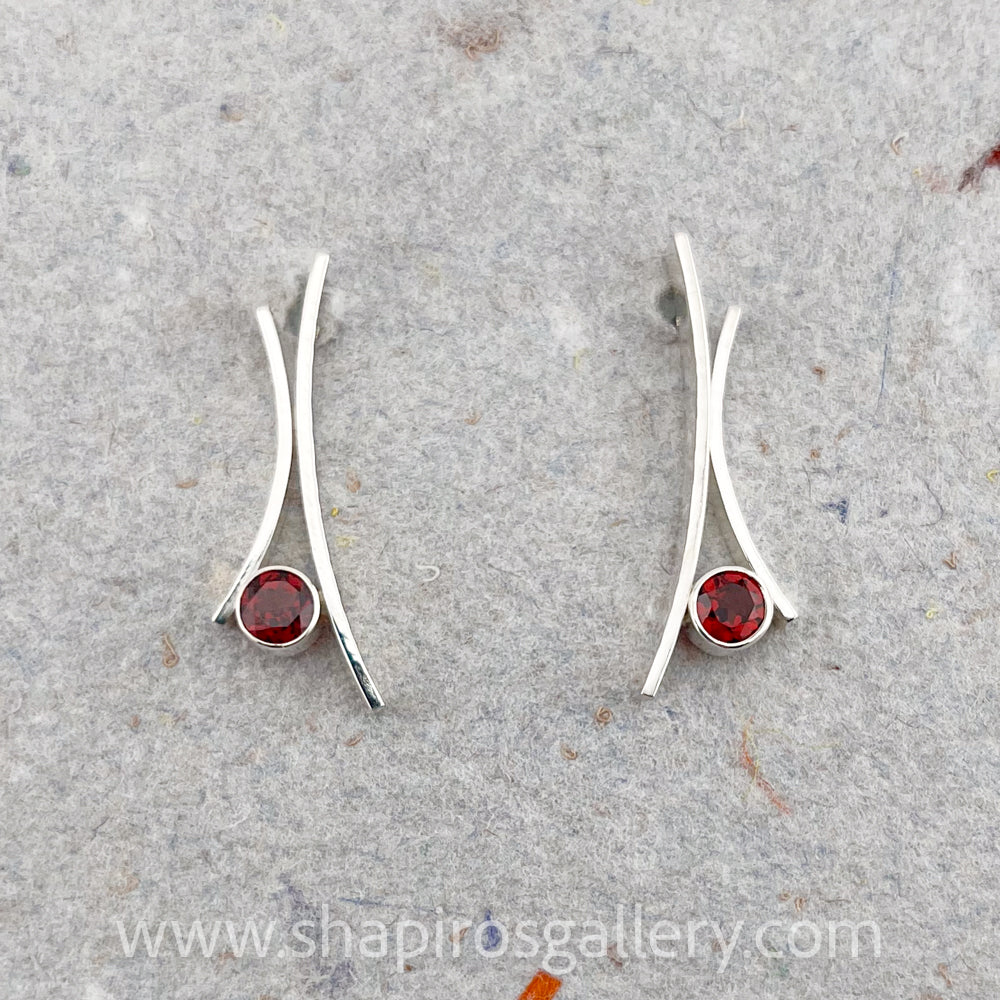 Wispy Post Earrings with Garnet