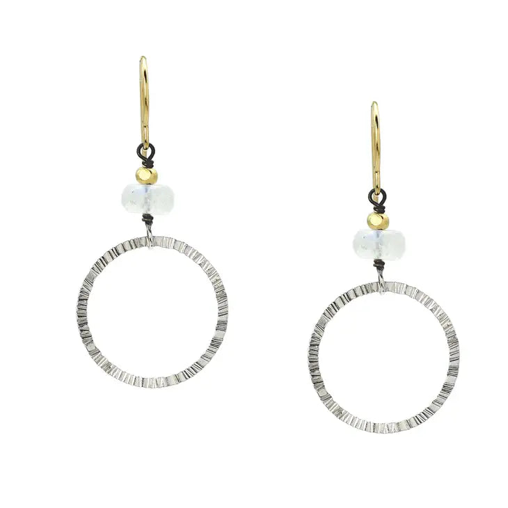 Textured Cirle Moonstone Earrings