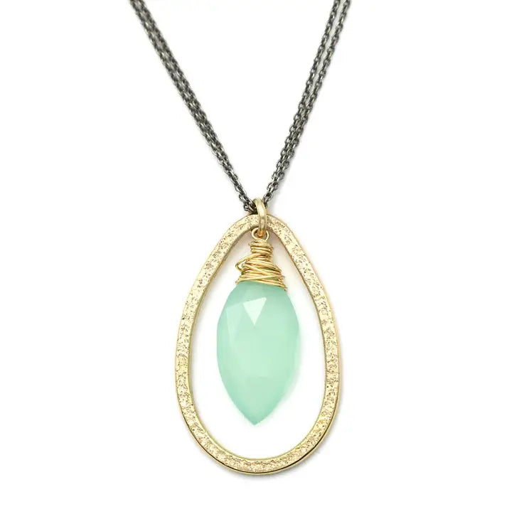 Textured 14kt gold filled Teardrop with Aqua Chalcedony