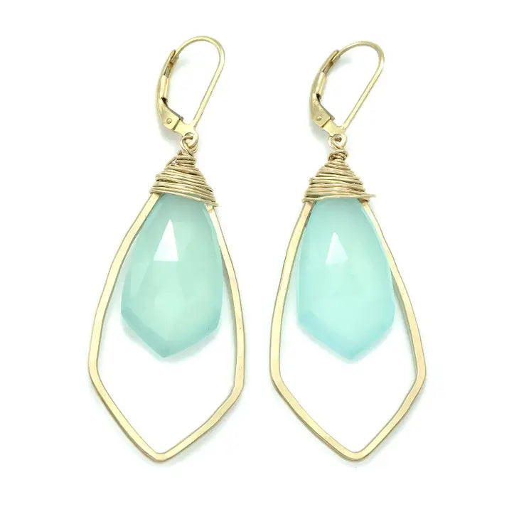 Faceted Aqua Chalcedony Arrowhead Drop Earrings