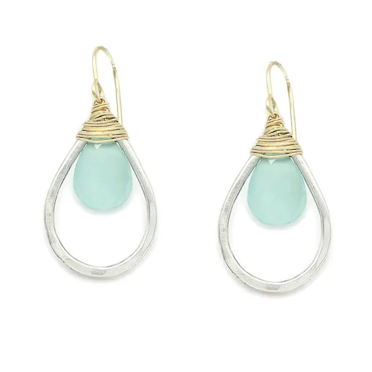 Wirewrapped Teardrop Chaledony Earrings