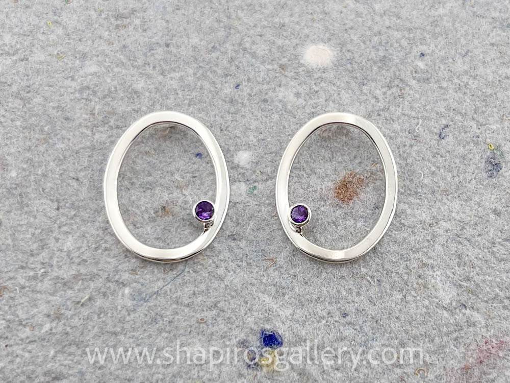 Amethyst Oval Post Earrings