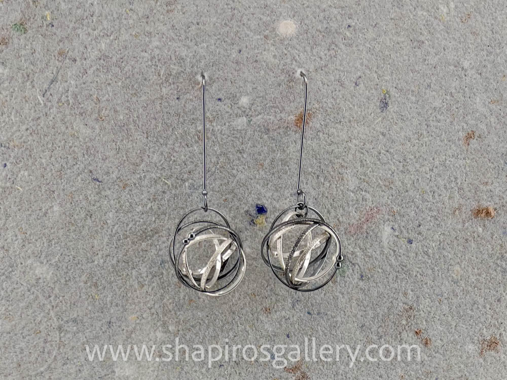 Mixed Mobius Long Drop Earrings, Oxidized and Sterling Silver