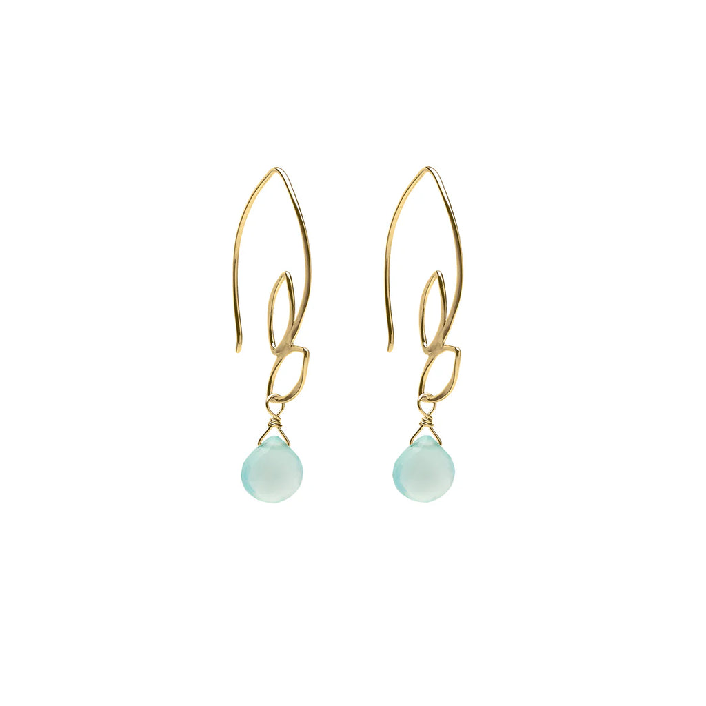 Small Leaf Hook Earrings with Gemstones Chalcedony