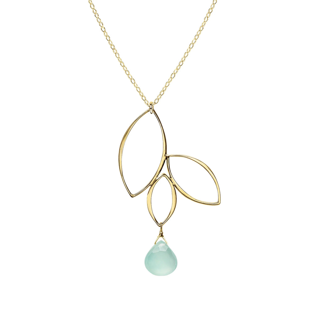 Three Leaf Drop Necklace with Chalcedony