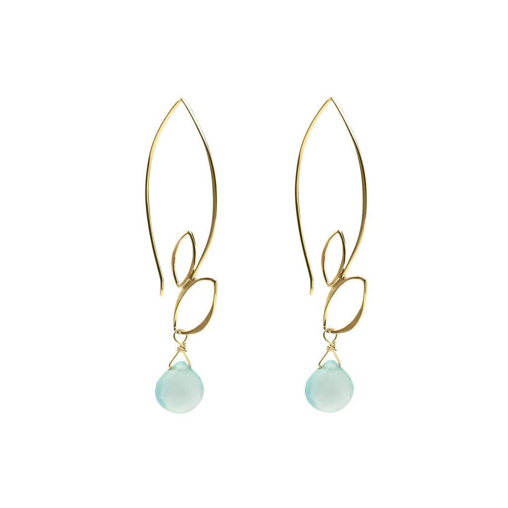 Large Leaf Hook Earrings with Chalcedony