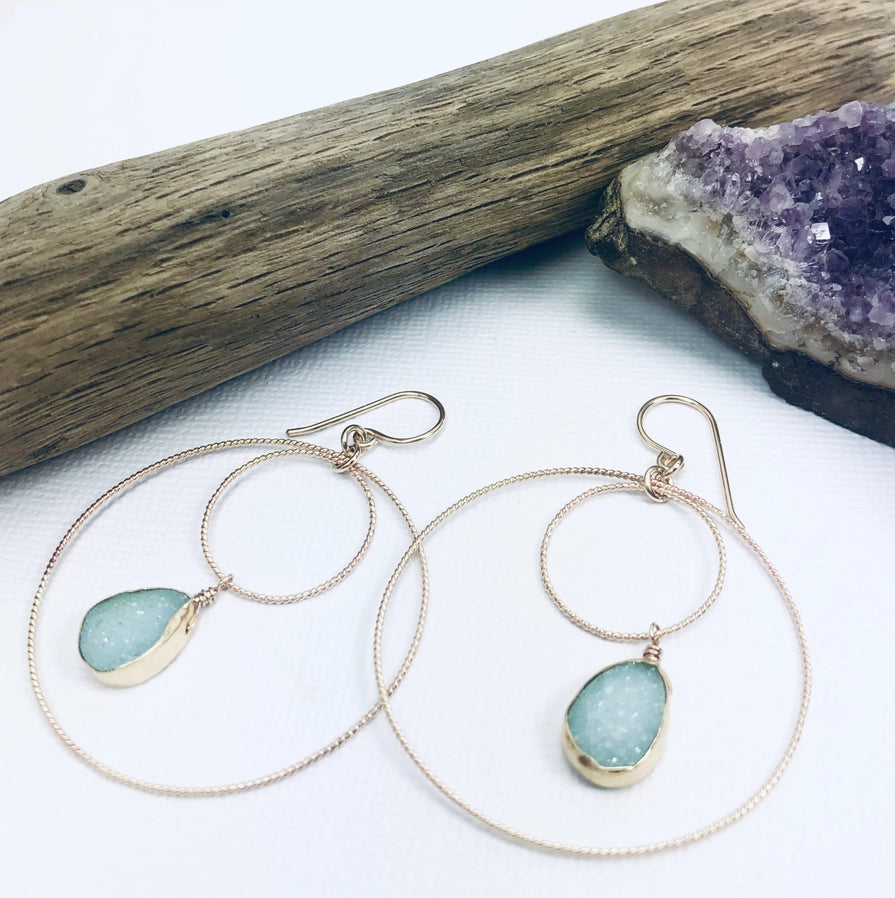 Double Circle Sea Green Druzy Earrings