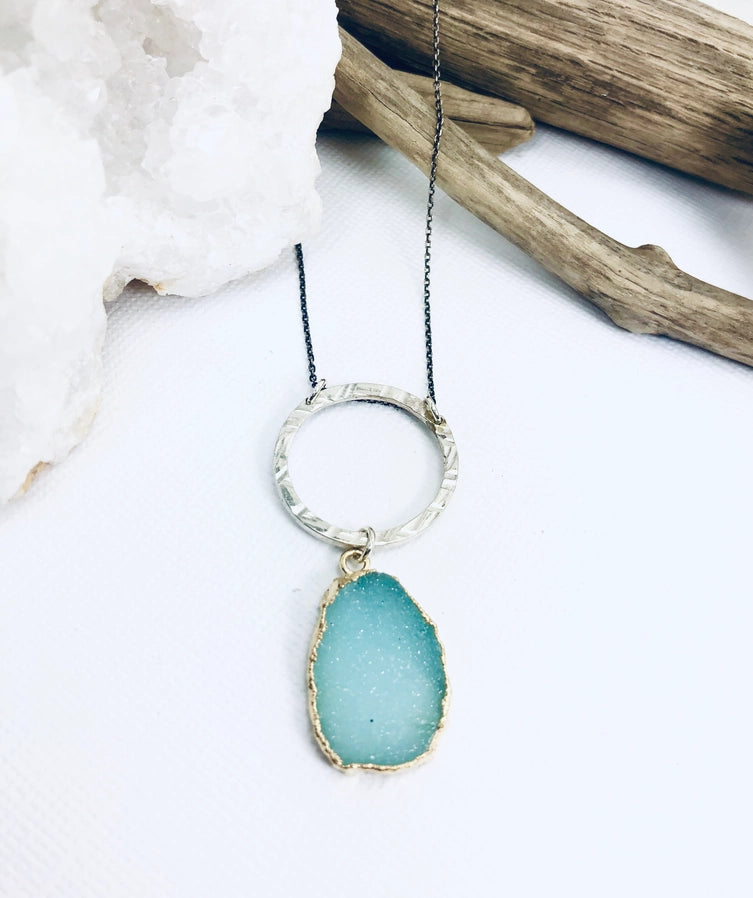 Circle with Sea Green Druzy Necklace