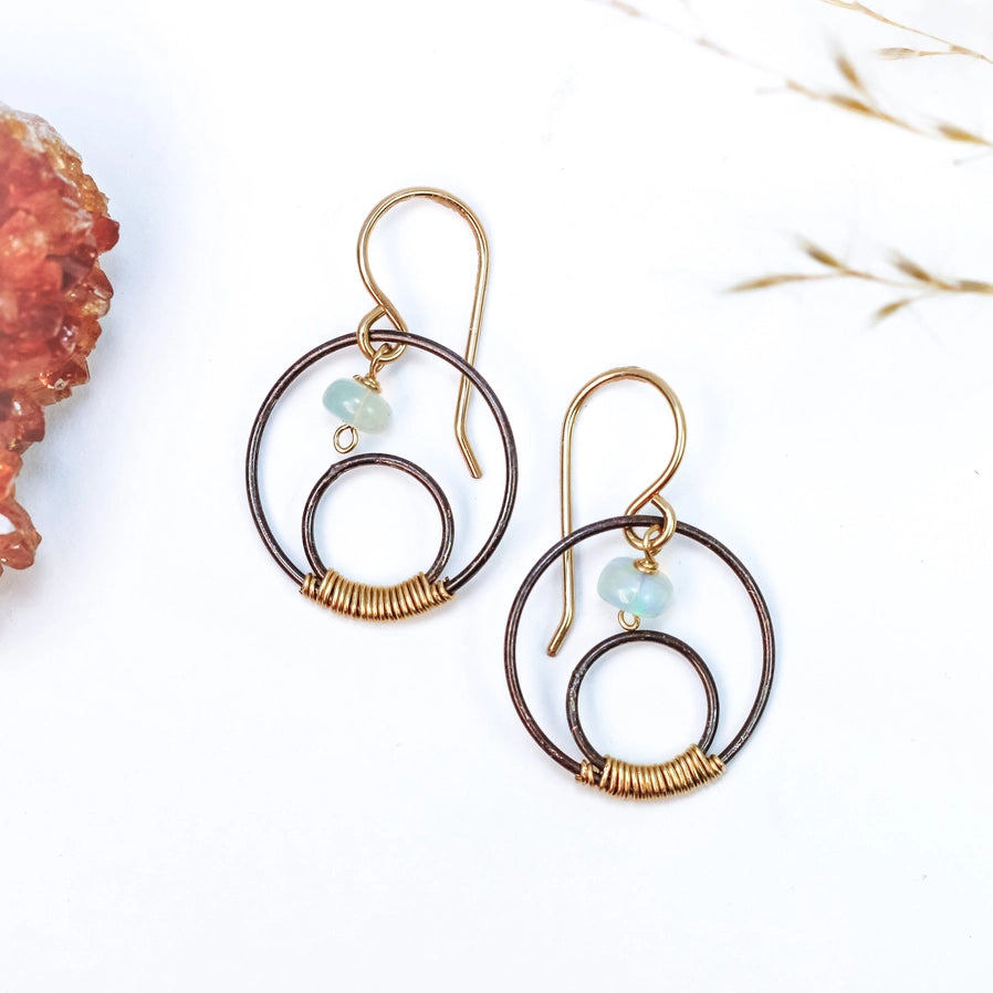 Opal Noir Crescent Earrings