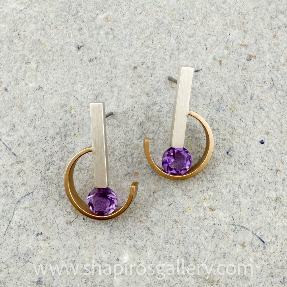 Inverted Question Mark Earrings - Amethyst