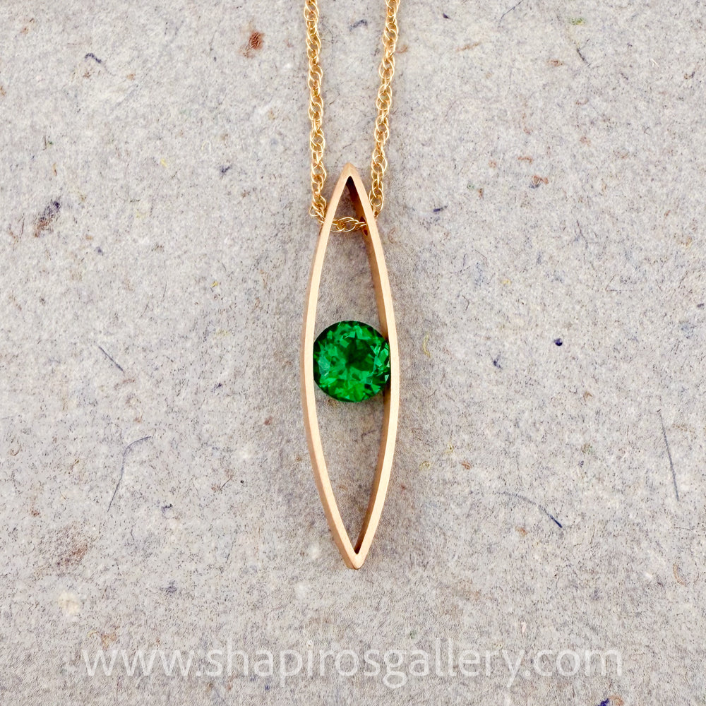 Gold Marquis Pendant - Emerald