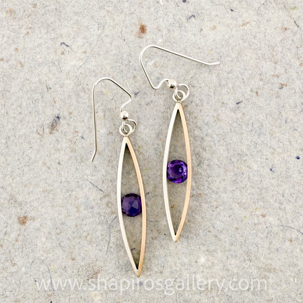 Mixed Metal Marquis Earrings - Amethyst