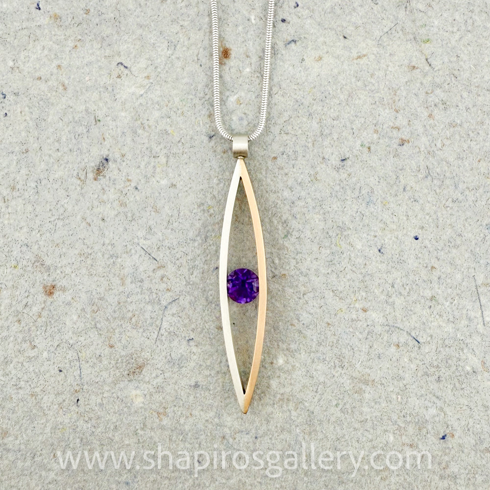 Mixed Metal Marquis Pendant - Amethyst