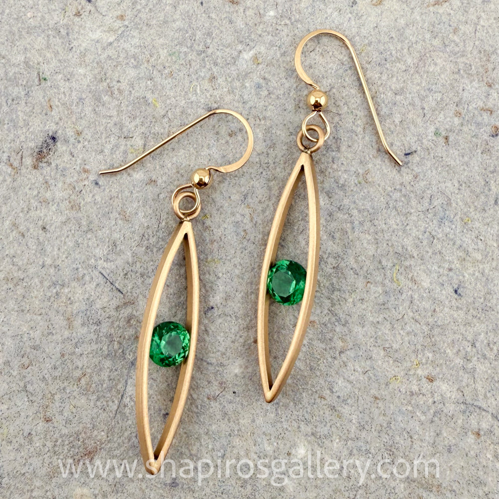 Gold Marquis Earring - Emerald