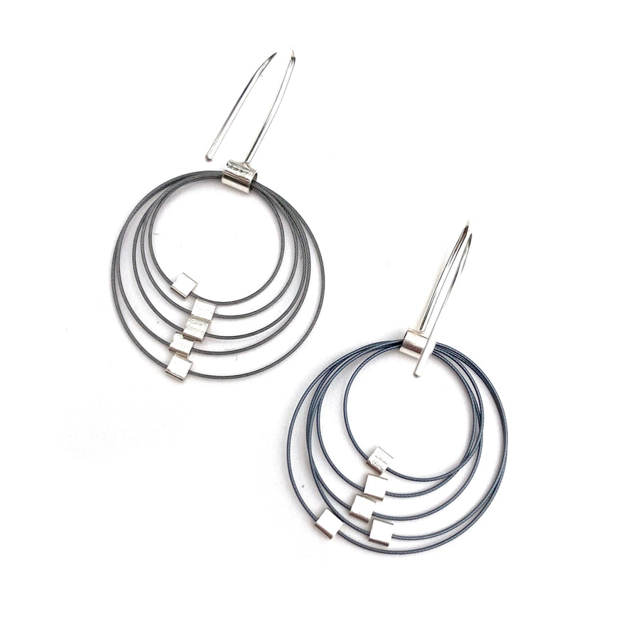 Grad Circle Earrings Hooks - Steel and Silver