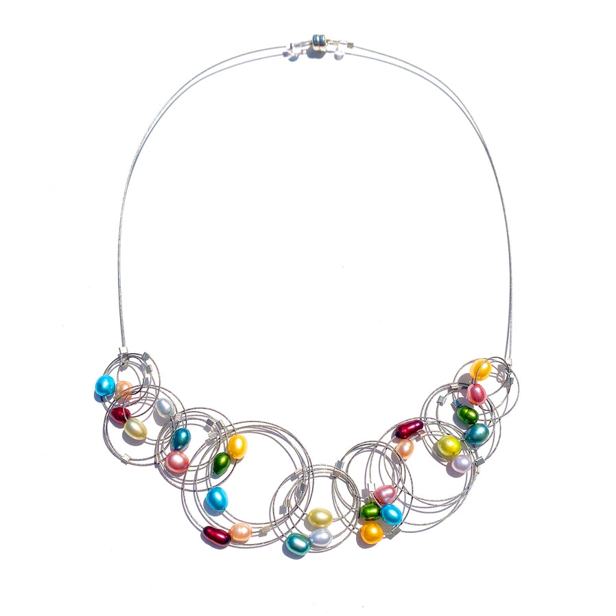 Vertigo Necklace - Steel and Rainbow Pearls