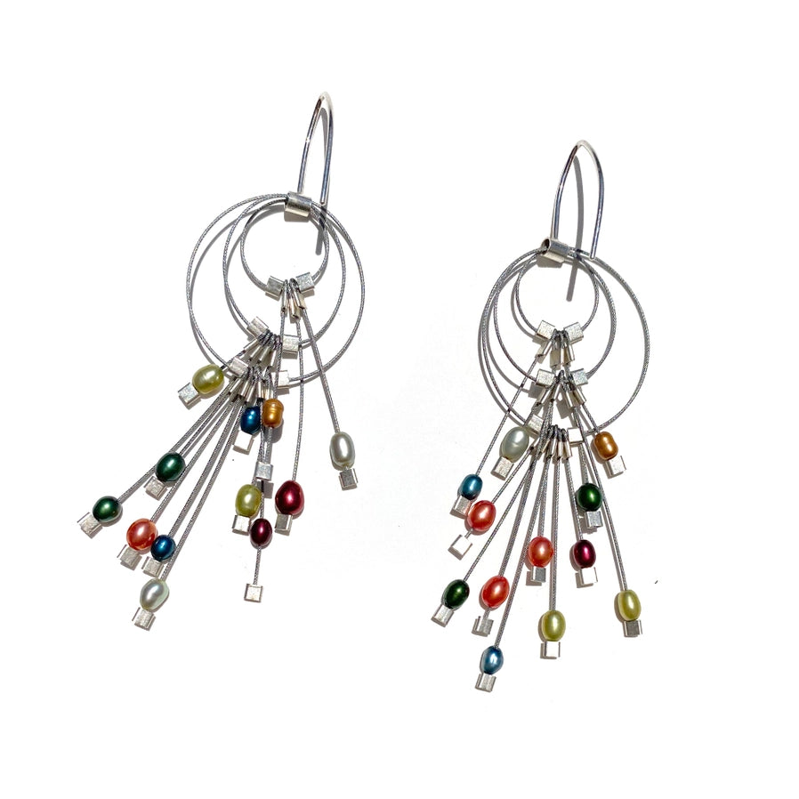 Aerial Hooks (Large) - Steel and Rainbow Pearls