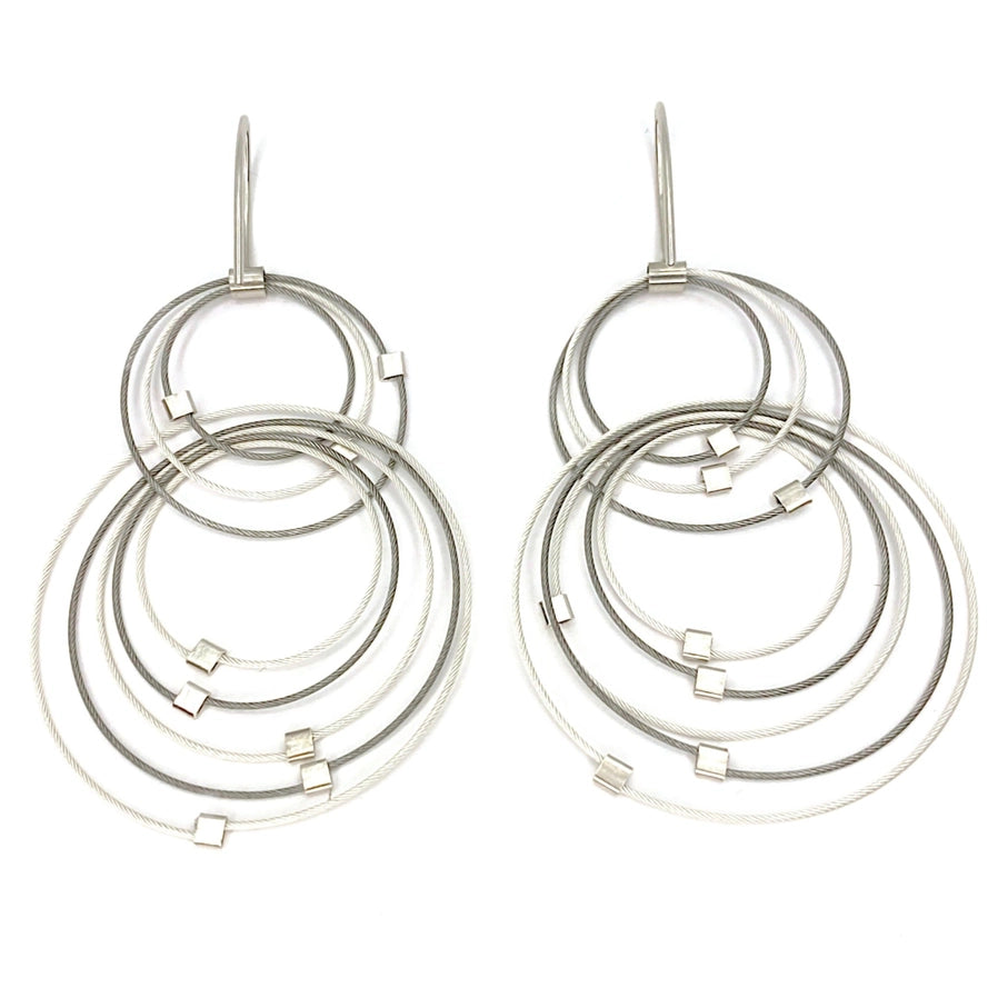 Double Double Hook Earrings - Steel and Silver