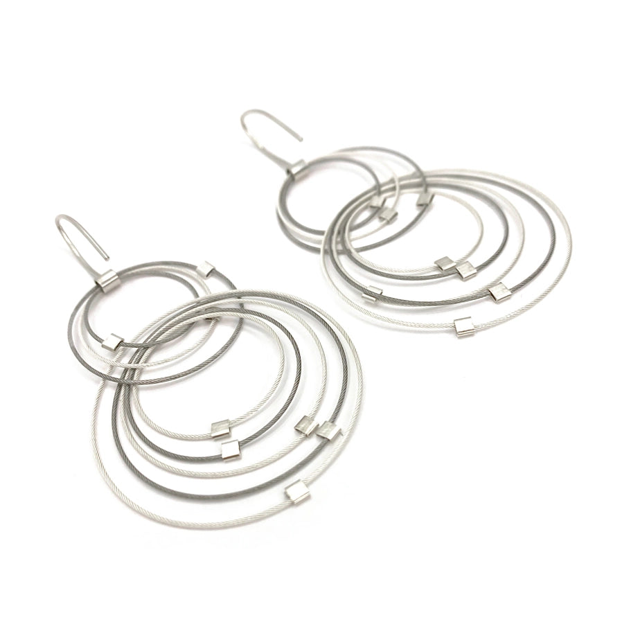 Double Double Hook Earrings - Steel and Silver