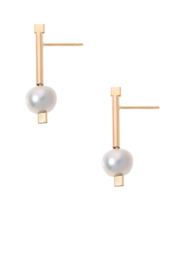 Stick Posts Earrings - Gold and Pearl