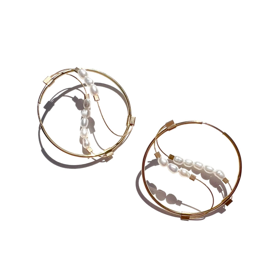Sine Hoops (Large) - Pearl and Gold