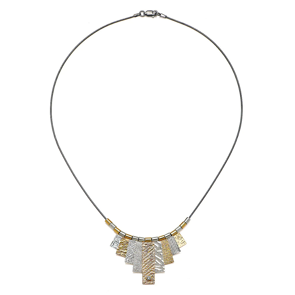 9 Tab Necklace – Mixed Metal with White Sapphire