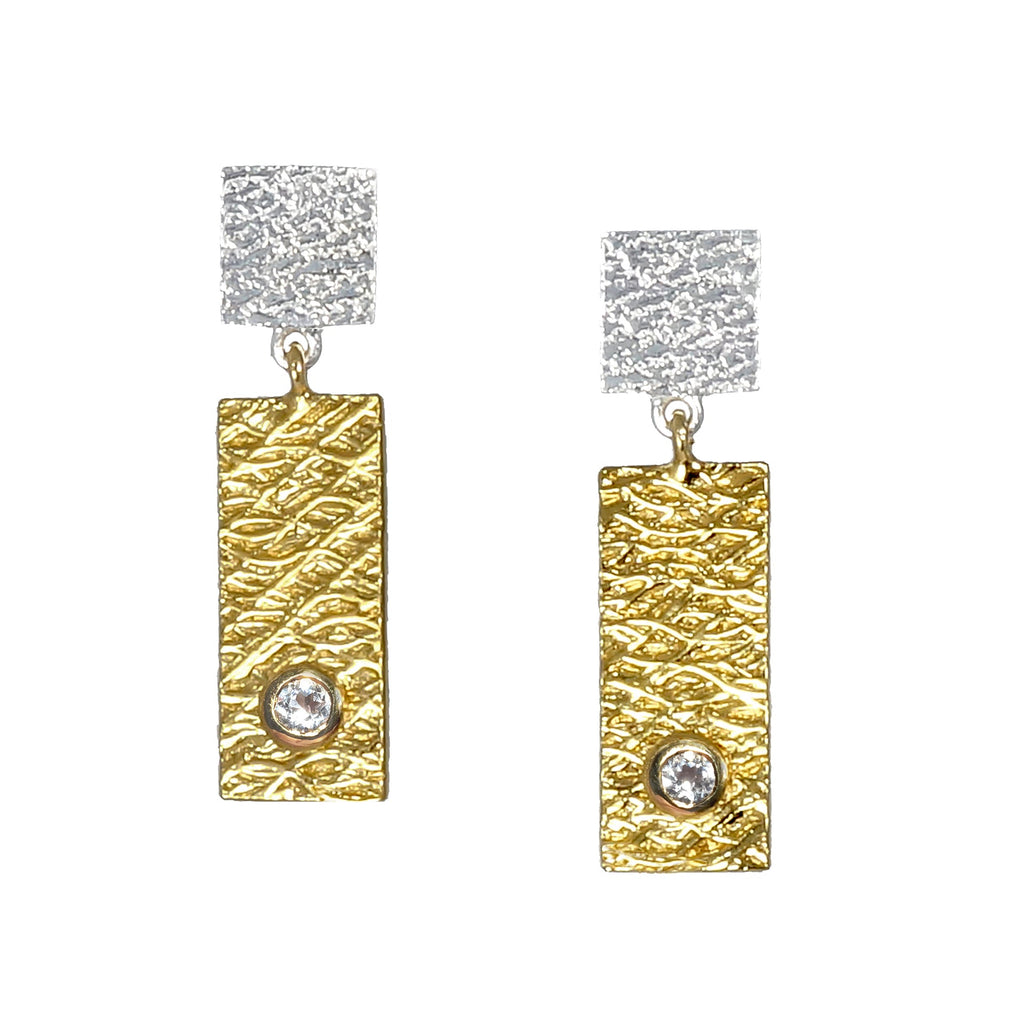 Two Tab Earrings - White Sapphire