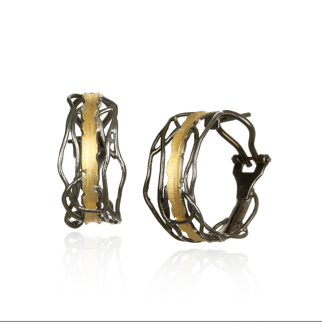 Black and Gold Edge Hoop Earrings