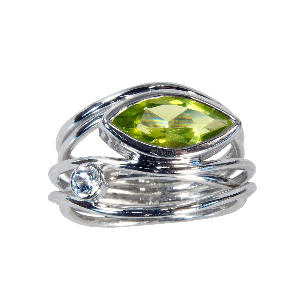 East West Silver Marquis Ring - Peridot