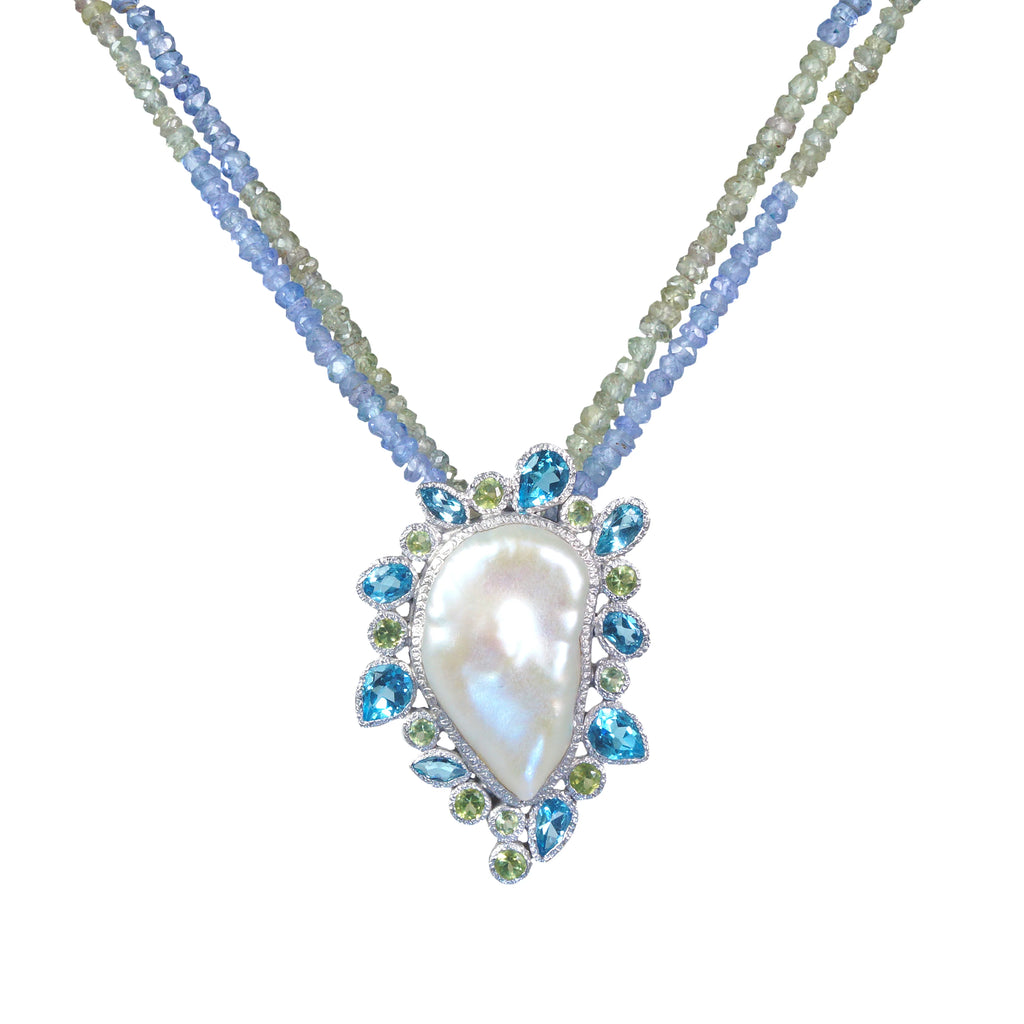 Silver and Baroque Pearl Pendant, Double Strand
