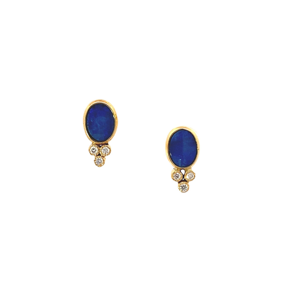 14K Gold, Opal and Diamond Earrings