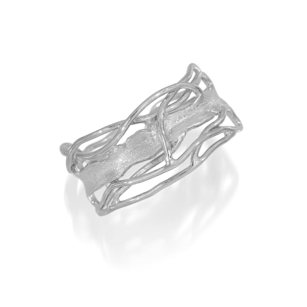 Slim White Rhodium Edge Ring - Size 8.5