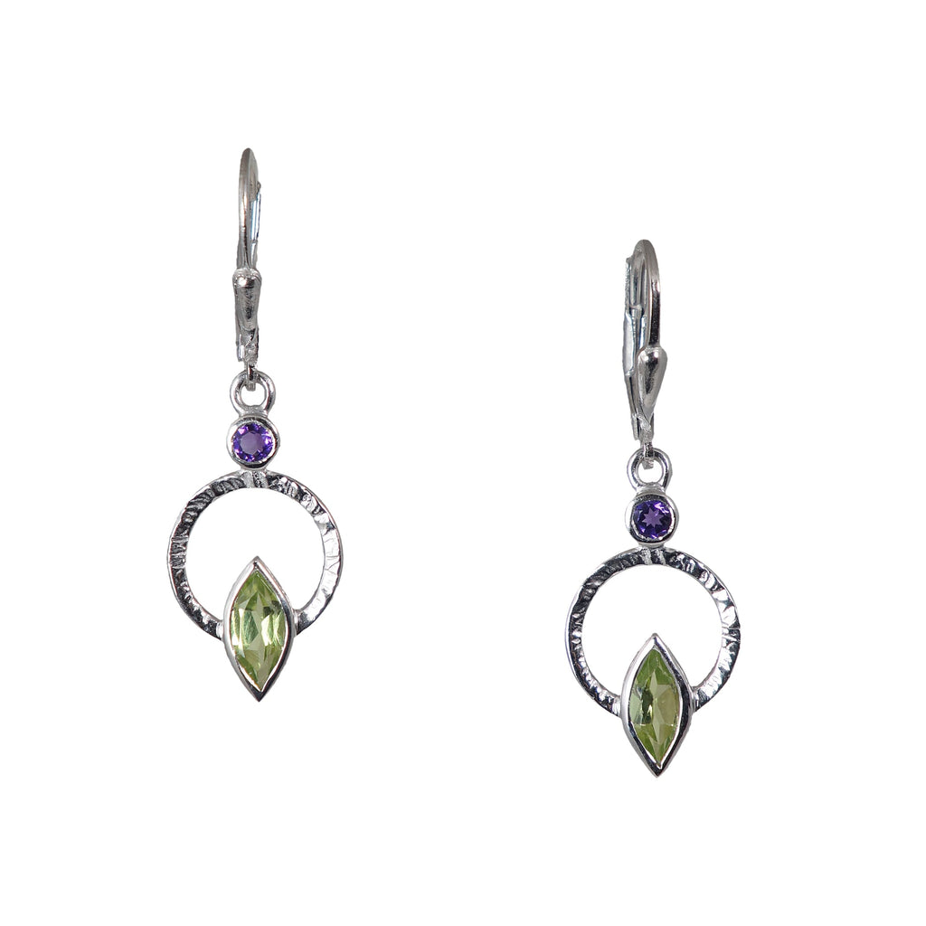 Q Earring - Peridot and Amethyst