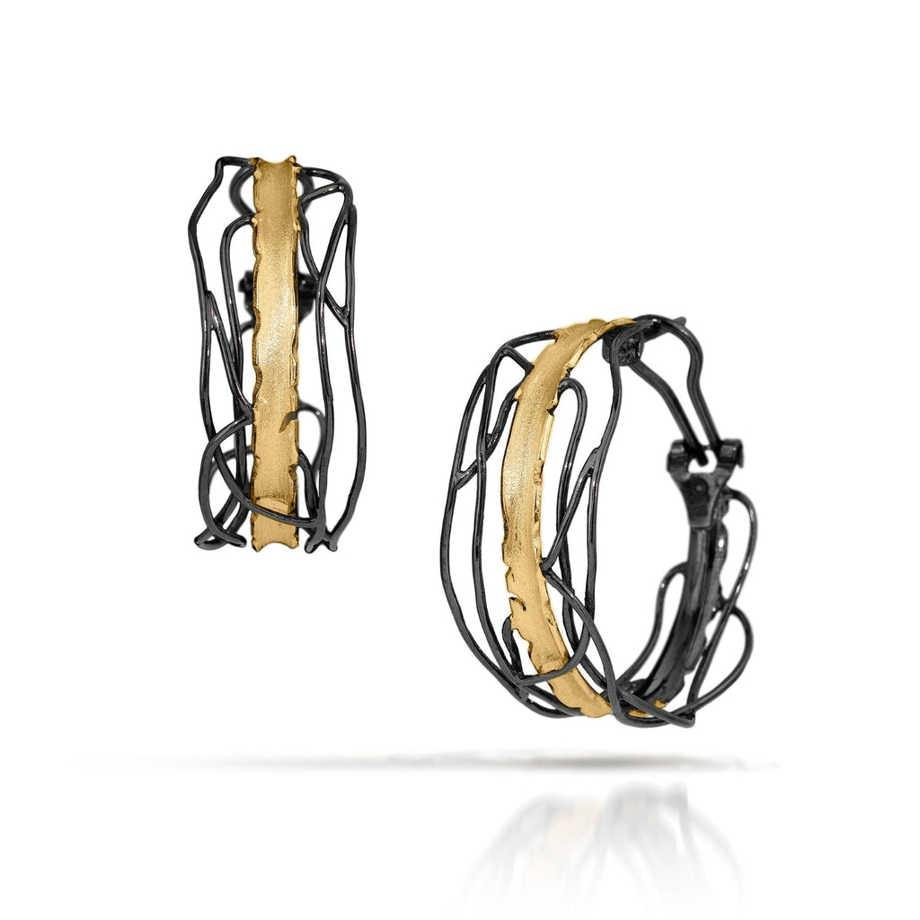 Black and Gold Edge Post Earrings - Large