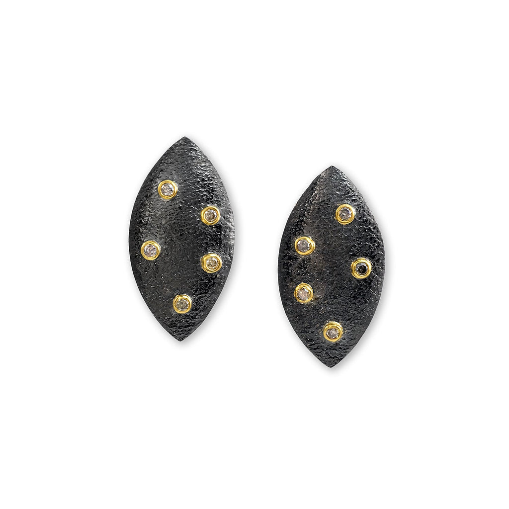 Gold and Black Rhodium Earrings with Champagne Diamonds